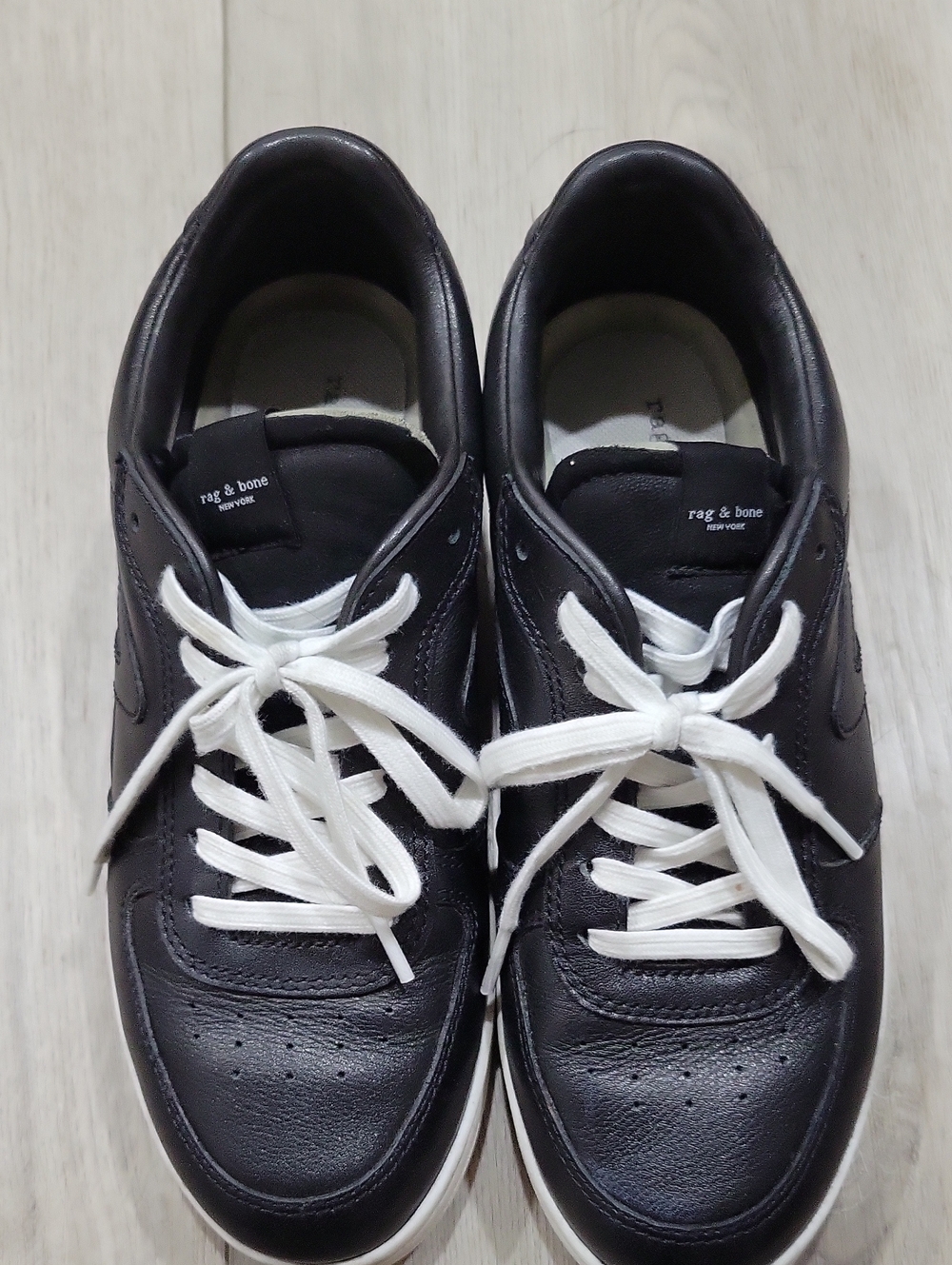 rag & bone Black Leather Sneakers with White Laces